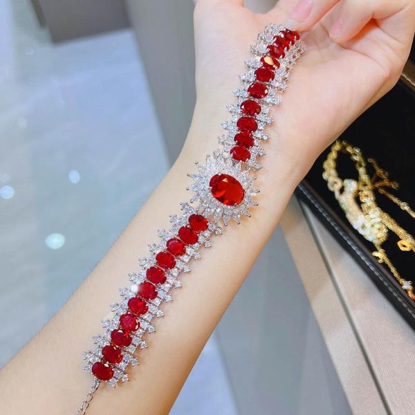 Cara de luxo de luxo Colar chinês de zircão vermelho para mulheres PROMEDA ETERNIDADE PROMECIMENTO CZ BRACELETS DE CRISTRAS Jóias de casamento Gift de amor