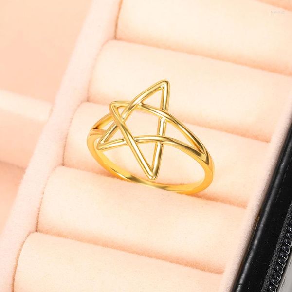 Anéis de casamento geometria estrela aberta para mulheres boho jóias