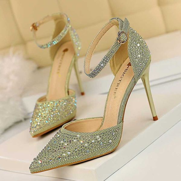 Sandalen Damen Stiletto High Heel Kleid Pumps Spitze Zehen Dame Braut Hochzeit Abend Party Schuhe mit Strass Damen Sandalen WSH4128 G230211