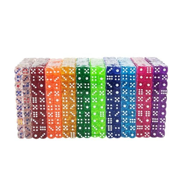 100pcs/conjunto Toys de dados de 6 lados 12mm de 12 mm de cor de acrílico opcional de acrílico para jogos de tabuleiro de tabuleiro de tabela DND MTG
