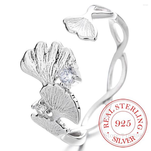 Cluster Rings S925 Sterling Silver Ginkgo Biloba per le donne Grils Simple Korean Party Ring Anelli Mujer Fine Jewelry Regalo di nozze 2023