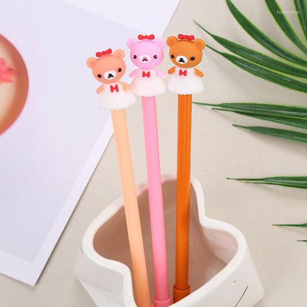 2pc Kawaii Bear Pen Black Ink Signature Waterborne Cartoon Student Office School Supplies Cancelleria creativa Carino