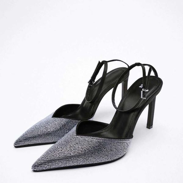 Сандалии TRAF осень блестящие туфли на высоких каблуках женщин 2022 вечеринка на лодыжке щипни элегантные заостренные сандалии с заостренным носком