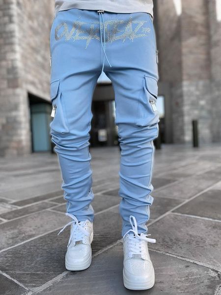 Calça masculina calças masculinas calças esportivas de faixa esportiva Menas Moda Fashion Strips zip Pockets Longa calça esportiva 230211