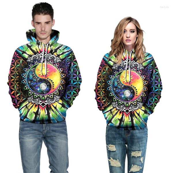 Erkek Hoodies 2023 Moda Hip Hop Erkekler/Kadın Külverleri 3D Dijital Baskı Renkli Sekiz Diyagram Kapüşonlu Uzun Kollu Gevşek Polyester