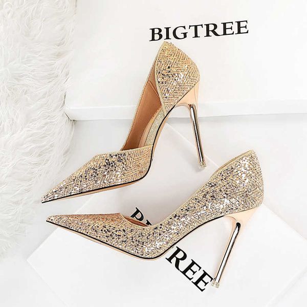 Sandalen BIGTREE Frauen Hochzeit Pumps Glitter Gold Hihg Heels Elegante Frau Party 2022 Luxus Schuhe Mit Hohen Absätzen Pailletten Stilettos Größe 34-43 G230211