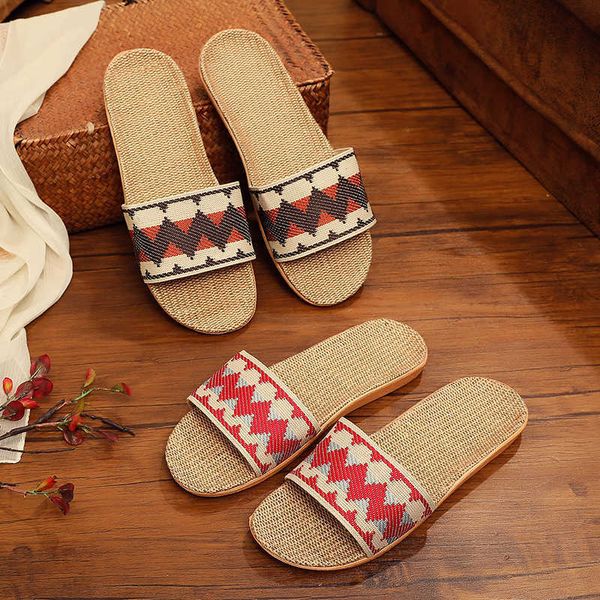Hausschuhe Damen Hausschuhe 2022 Sommer Gleitet Frauen Baumwolle Leinen gewebt Holzboden Schuhe Freizeit Haus Schuhe Mode Paar Sandalen weiblich G230210