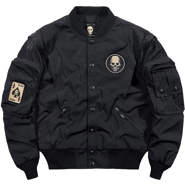 Männer Jacken Herbst Flug Frühling Jacke Cargo Stil Oberbekleidung Schädel Stickerei Bomber Mantel Lose Baseball Uniform Große Größe 4XL Männlich 230211