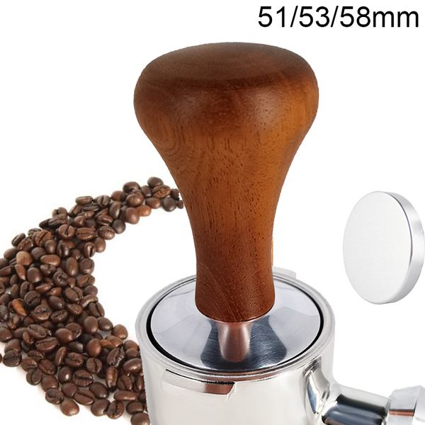 Tampers Kaffee Tamper 51mm/53mm/58mm Pulver Hammer Holzgriff Flache Matte Coffeeware Zubehör 230211