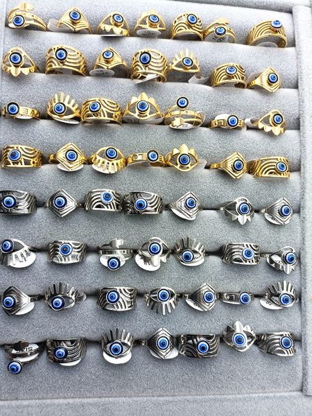 30 stücke Luxus Edelstahl Dämon Auge Ring Hohe Qualität Frauen Männliche Partei Metall Punk Blue Eye Ringe bösen blick