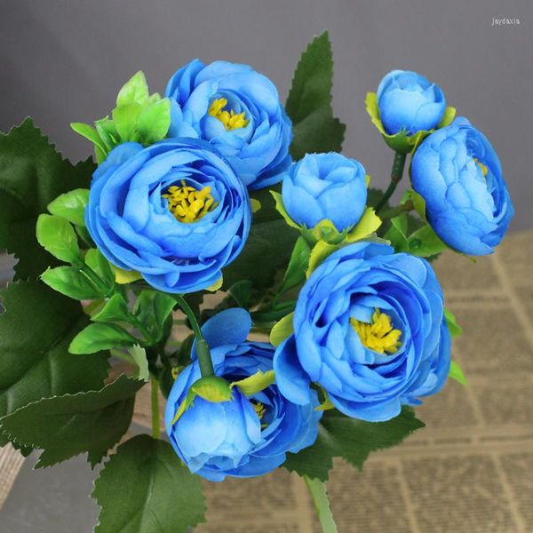 Dekorative Blumen, künstliche Seiden-Teerose, DIY-Brautstrauß, Champagnerblau, Heim-Hochzeitsdekoration, gefälschte Blume