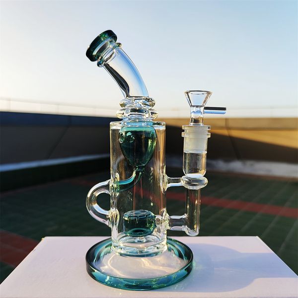 2023 Twin Chamber Heady Bong Peacork Green 9 bis 10 Zoll Shisha Glasbong Dabber Rig Recycler Wasserbongs Rauchrohr 14,4 mm Innengewinde Normaler Kopf oder Perc Lokales Lager