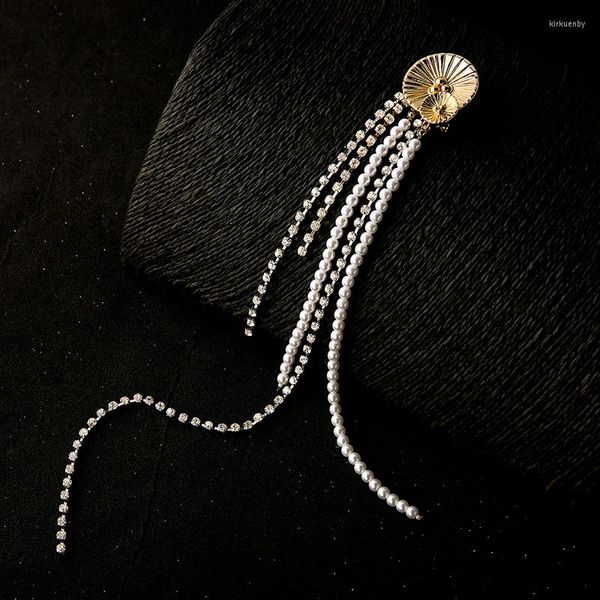 Broschen Großpreis Goldfarbe Blumenlegierungsstifte Glänzender Kristall Simulierte Perlenquaste Für Frauen Modeschmuck