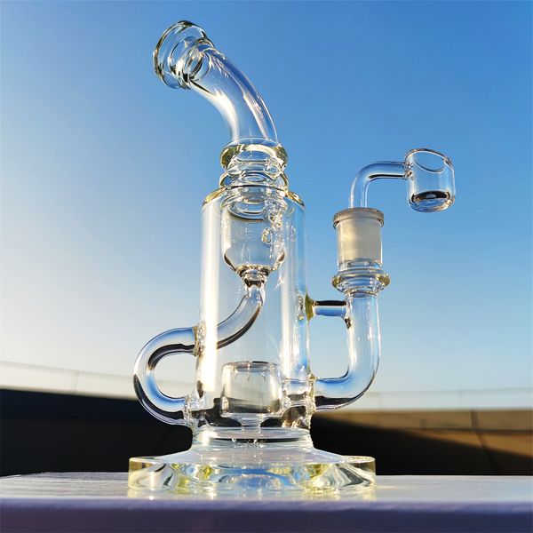 2022 Twin Chamber Heady Bong Dick Klar 9 Zoll Shisha Glas Bong Dabber Rig Recycler Incycler Pipes Wasser Bongs Rauchpfeife Slit Puck 14.4mm Female Joint Perc