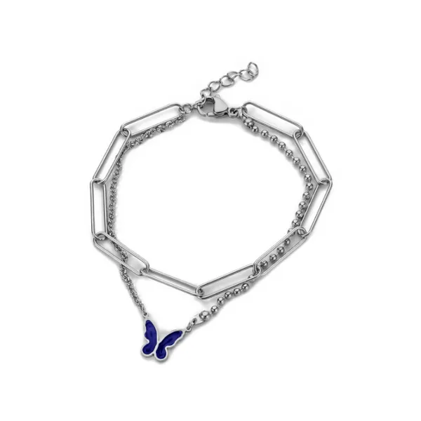 Bracelets de link Corrente a aço inoxidável moda fina jóias de ponta de alta camada Mudar de cor com pulseira de contas de borboleta de temperatura para