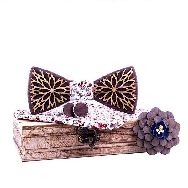 Bow Ties Sitonjwly moda kravat ahşap kravat hanky cufflinks broş seti erkekler ahşap bowtie retro adam gömlek aksesuarları hediyeler