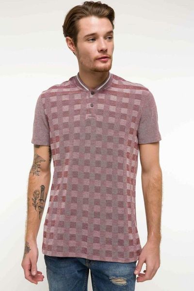 Herren-Poloshirts DeFacto Men Baggy Cotton Polo Shirt Grid Pattern Short Sleeve Shirts Casual High Quantity T-shirt Men-I7756AZ18SM