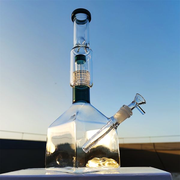 2023 14 pollici Narghilè Heady Bong Glass Dab Rig Clear Pure Blue Cube Base Water Bong Tubi di fumo 14,4 mm Giunto femmina