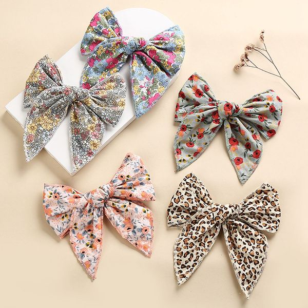 New Fashion Ribbon Boutique Cloth Leopard Flower Big Bow Hairpin Clip Barrettes Accessori per capelli per ragazze Copricapo 1586