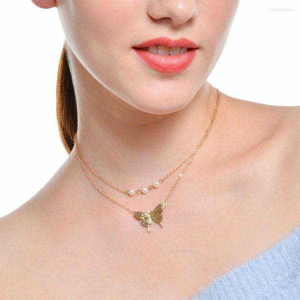 Collane a pendente Oro Silver Coloro Clavicle Catena Collana Parl Fashion Piccolo Piccollo Bitewle per farfalla per donne