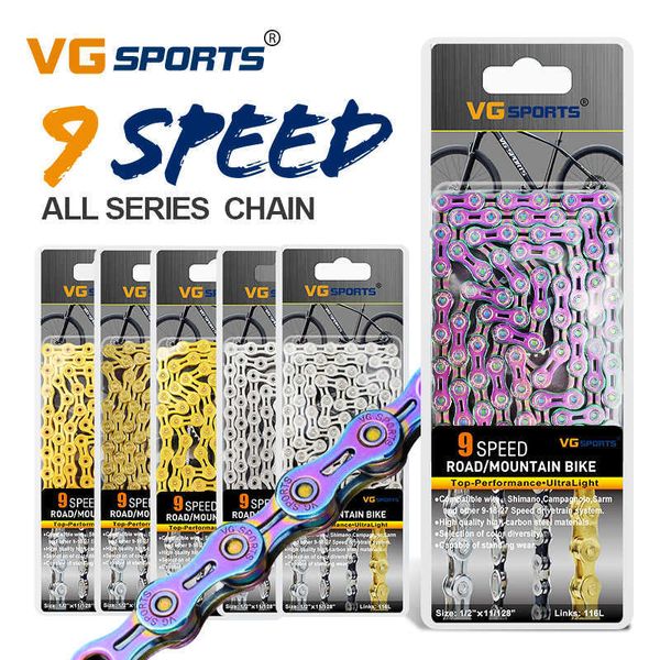 VG Sports 9-Gang-Fahrradkette halb/voll hohl 116L Titan Gold Silber mit fehlendem Glied MTB Mountain Road Fahrradketten 0210