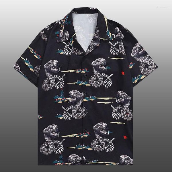 Camisas casuais masculinas 2023 Spring Animal Snake Prike Camisa de manga curta Men Streetwear Camisa Fashion Masculina Chinese Moda Hombre