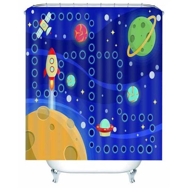 Tende da doccia Moda moderna Cartone animato Decorazione Sfondo blu Tenda da bagno Personalizzata di qualsiasi dimensione