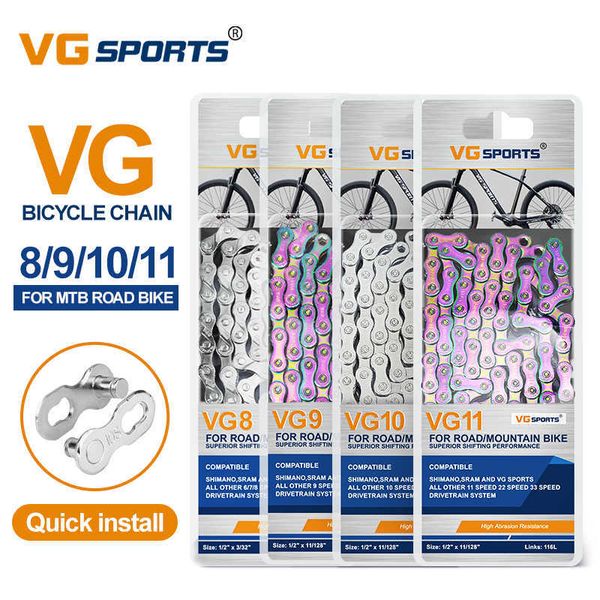 Vg Sports MTB Bicycle Chain 6 7 8 9 10 11 12 Velocidade Speed ​​8S 9S 10S 12S 12S Mountain Road Bike Catene Parte 116 Link 0210