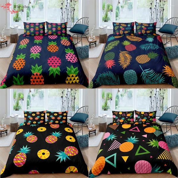 Bettwäsche-Sets Nordic Black Pineapples Set Single Twin Fruit Bettdecke Bettdecke Teenager Quilt Kissenbezug 2/3 Stück Mädchen Geschenk