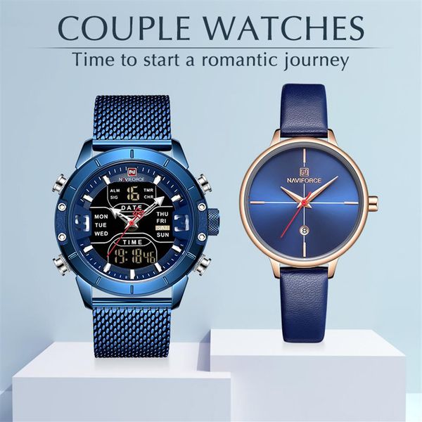 Casal Watches Naviforce Top Brand Stainless Steel Quartz Watch Watch for Men and Women Fashion Casual Clock Gifts para 202F