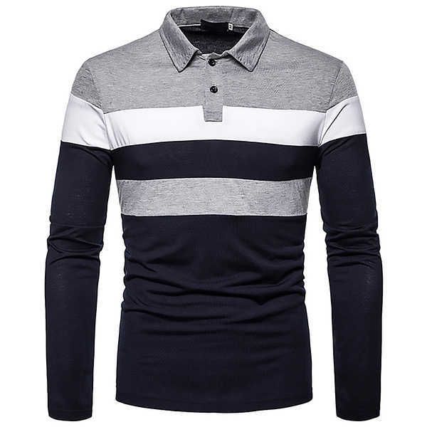 Herren Poloshirts Poloshirts Langarm Kontrastfarben Polo T-Shirt Freizeitkleidung