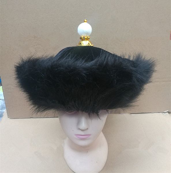 Halloween Party Chinese Qing Dinastia Hat para homens Imperador real Prince Cap com Fur Dinastia antiga Official Headwear Retro Vintage Photography Prop