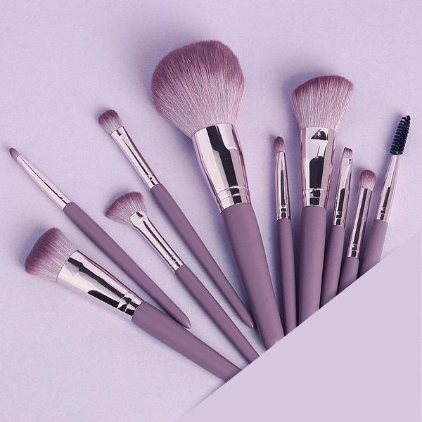 Pincéis de maquiagem roxa/azul 10pcs/conjunto de pincel de rosto ferramenta de beleza macio fofo de cosméticos blush blush pós