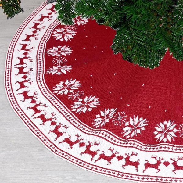 Decorações de Natal saia árvore de 36 polegadas (cerca de 90 cm) Grande rústico com flocos de neve e rena de malha vermelha