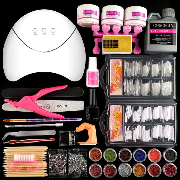 Set manicure per unghie COSCELIA Kit per arte acrilica completo con lampada UV LED Decorazione liquida Tutto per strumenti 230211