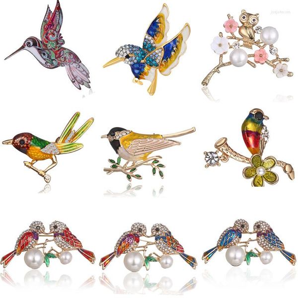 Broschen Mode Vintage handgemachte bunte Tier fliegende Vogel Blume Kristall Strass Gold Ton Brosche Pin für Frauen Schmuck Geschenk