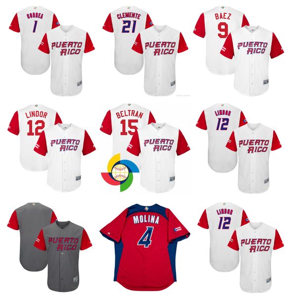 Puerto Rico Francisco Lindor World Baseball Klassiker Jersey WBC Ivan Rodriguez Yadier Molina Carlos Correa Enrique Hernandez Javier Baez William Roberto Clemente