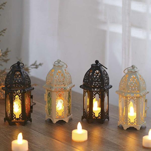 Titulares de vela 8,07in lanternas marroquinas de metal decorativo de metal vintage lanterna pendurada para eventos externos internos parti