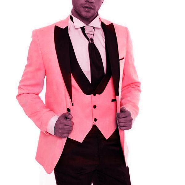 Özel Yapım Erkekler Takım Pembe Damat Smokin Tepe Yoklu Sağdıç Düğün/Balo/Akşam Yemeği Adam Blazer Ceket Pantolon Yelek W870