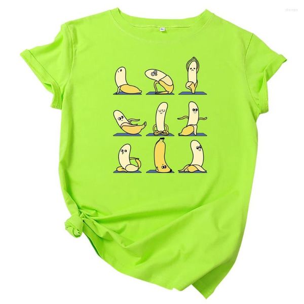 T-shirt da donna Estate Donna Cotone Comfort T-shirt manica corta Neon Green Fanny Banana Stampa O-Collo T-shirt Donna Casual Harajuku Kawaii