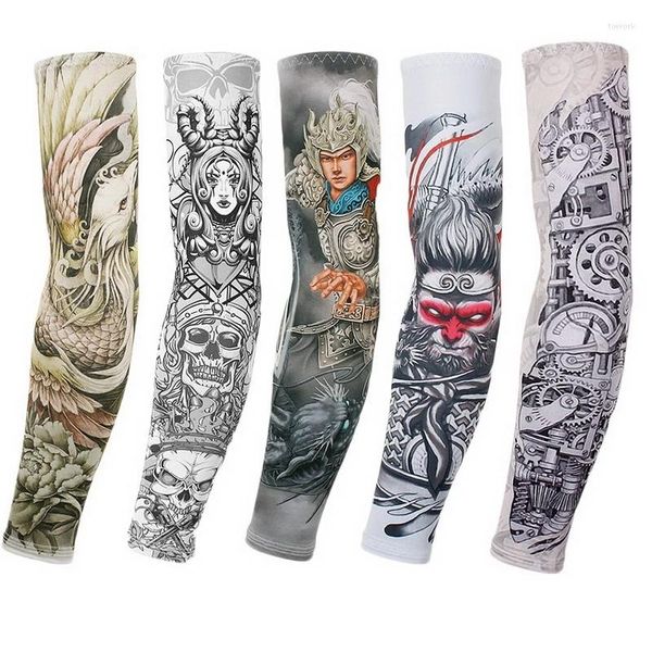 Joelheiras de joelheiras esportes ao ar livre manga de braço de compressão 2pcs plus size tattoo mangas elásticas manguito homem mulher ciclismo de pesca na capa de seda de gelo