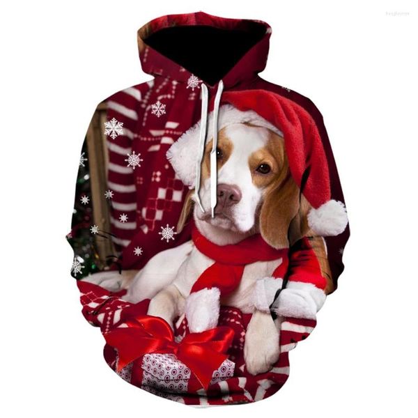 Herren Hoodies Tier Hoodie Hund trägt eine Weihnachtsmütze Streetwear Geschenk Unisex Sweatshirt Langarm Custom 2023 Kleidung