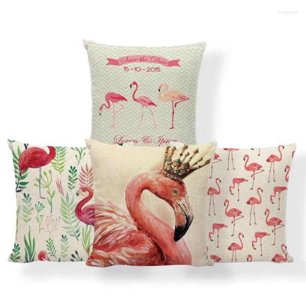 Travesseiro rosa flamingo capa coroa folha de penas letra de impressão de folha de geometria decoração