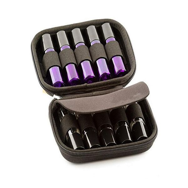 Scatole portaoggetti Contenitori Borsa per bottiglie di oli essenziali Custodia da 10 slot Protegge i rulli Organizzatore per il trasporto da viaggio Supporto viola/nero Contenitori portaoggettiStora