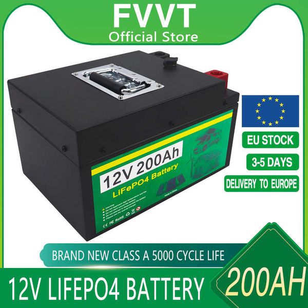 12V 200Ah LiFePO4 Batteria Built-in BMS Litio Ferro Fosfato Cella Per Camper Camper Golf Cart Off-Road Off-Grid Solare Con Caricabatterie