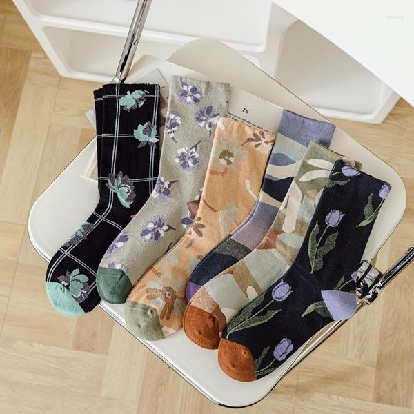 Frauen Socken 1 Paar Kombination Mid Tube Baumwolle 2023 Original Retro Ölgemälde Stil frauen Großhandel