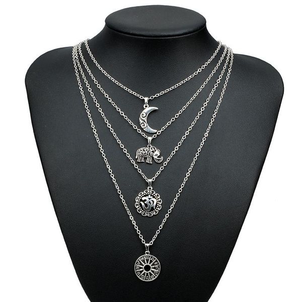 Collane a ciondolo multistrato 3d Elephant Moon Long Necklace 2023 Women Jewelry Set Chains Fashion