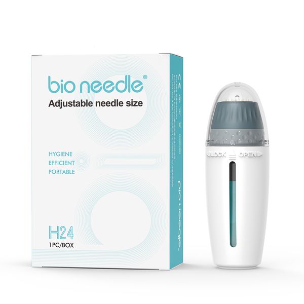 Eye Massager Bio Needle 24 Pin Lunghezza regolabile Microneedle Acido ialuronico Timbro penna Siero Derma Cura della pelle Strumenti di bellezza 230211