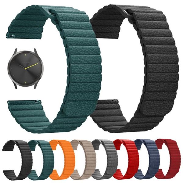 Assistir bandas 20mm 22mm de pulso de couro magnético para Garmin vivoactive 3 4 hr banda ativa move venu 2 acessórios cinto