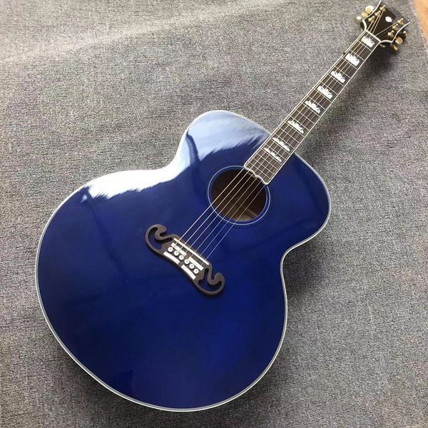 Chitarra personalizzata in fabbrica, top in abete massiccio, tastiera in palissandro, fasce e fondo in acero, chitarra acustica Jumbo blu di alta qualità da 42 